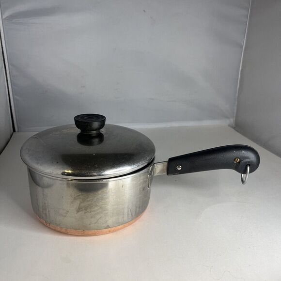 1801 Revere Ware 2 Qt Quart Copper Clad Stainless Double Ring Sauce Pan w Lid - Picture 1 of 11